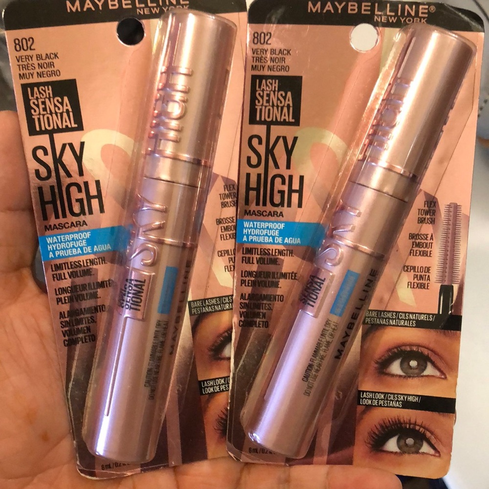 Lot of 2 Maybelline Water Proof Sky High Very Black Mascaras